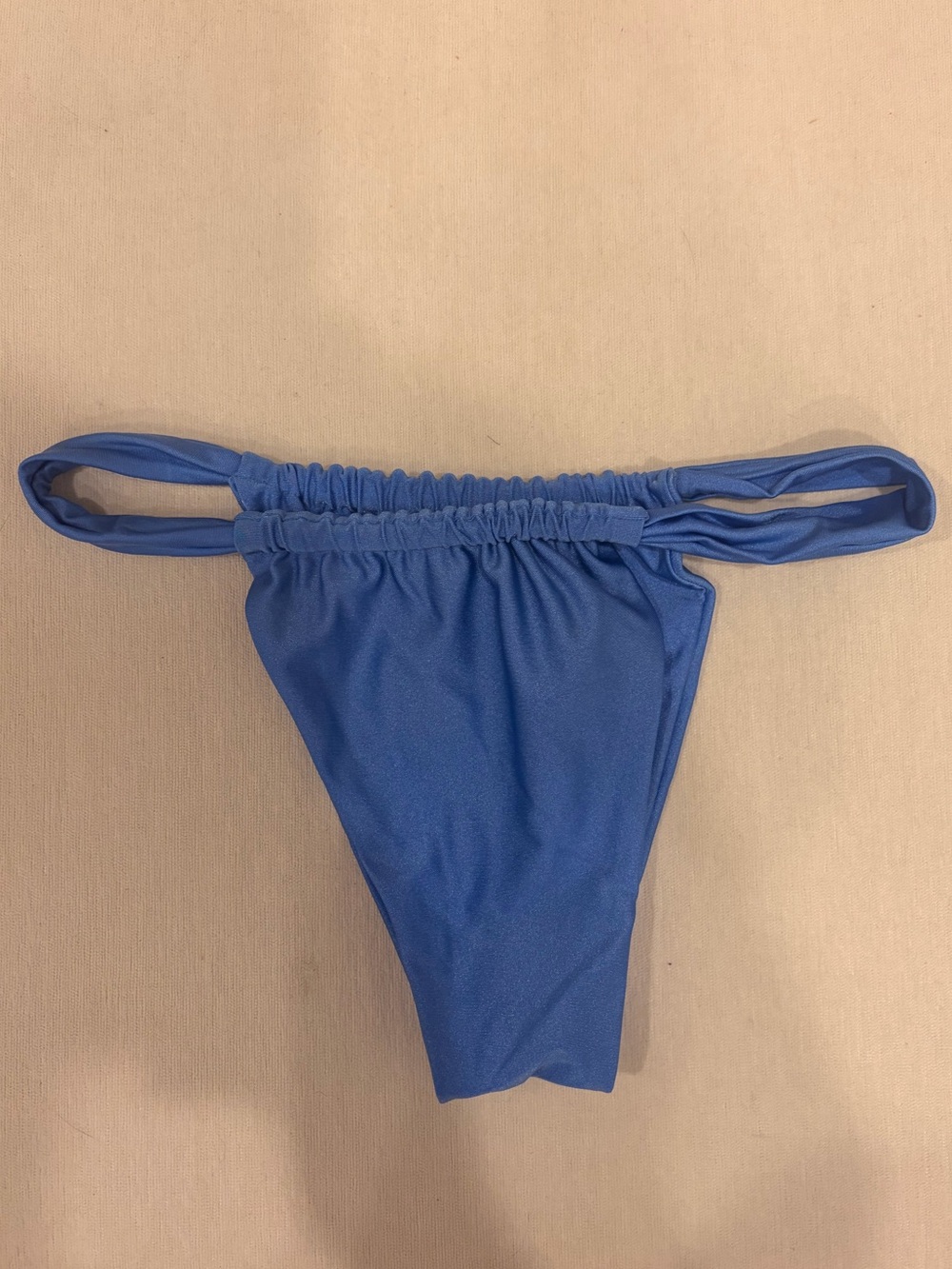 Shiny Blue Ruched Side-String Bikini Bottoms